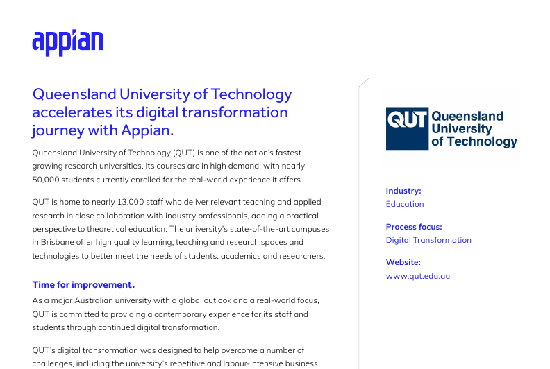 Queensland University of Technology accelerates its digital transformation journey with Appian